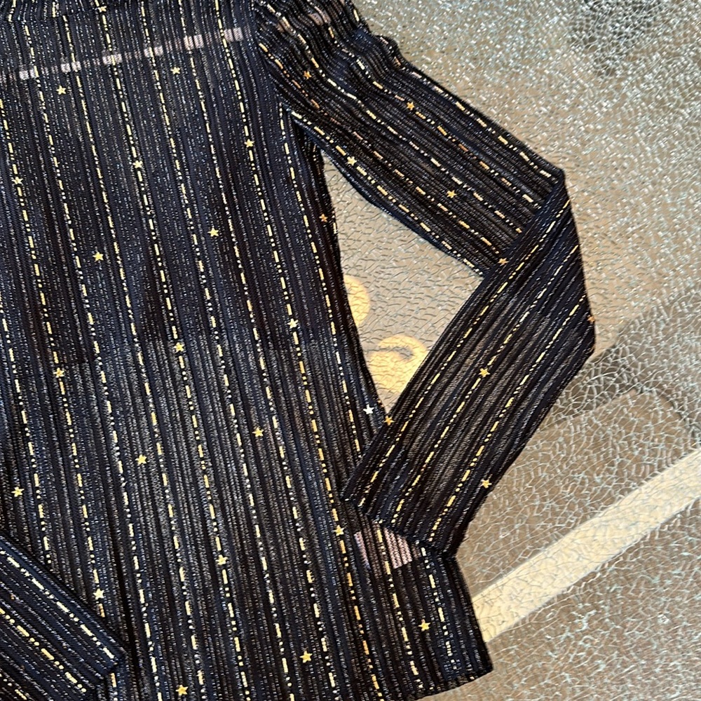 NWOT SHEER BLACK & GOLD BLUE B COLLECTION L/S TOP SIZE SM.  BLACK HYFVE LG BRA - Picture 3 of 9
